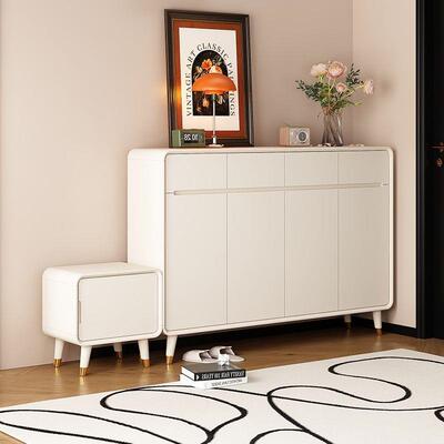 法式奶PCQ油风墙入户鞋柜家用门口带换鞋凳一进靠玄体门关收纳储