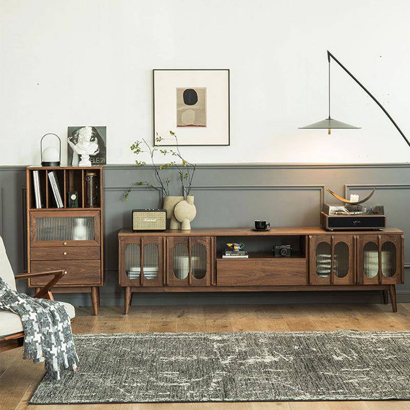 全实木电视柜厅客现代简约电DSG-0527视柜视北美边黑胡桃原木轻奢