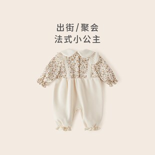 婴儿连体衣秋冬款0-2岁1幼儿加绒女宝宝长袖公主爬服外穿小童哈衣