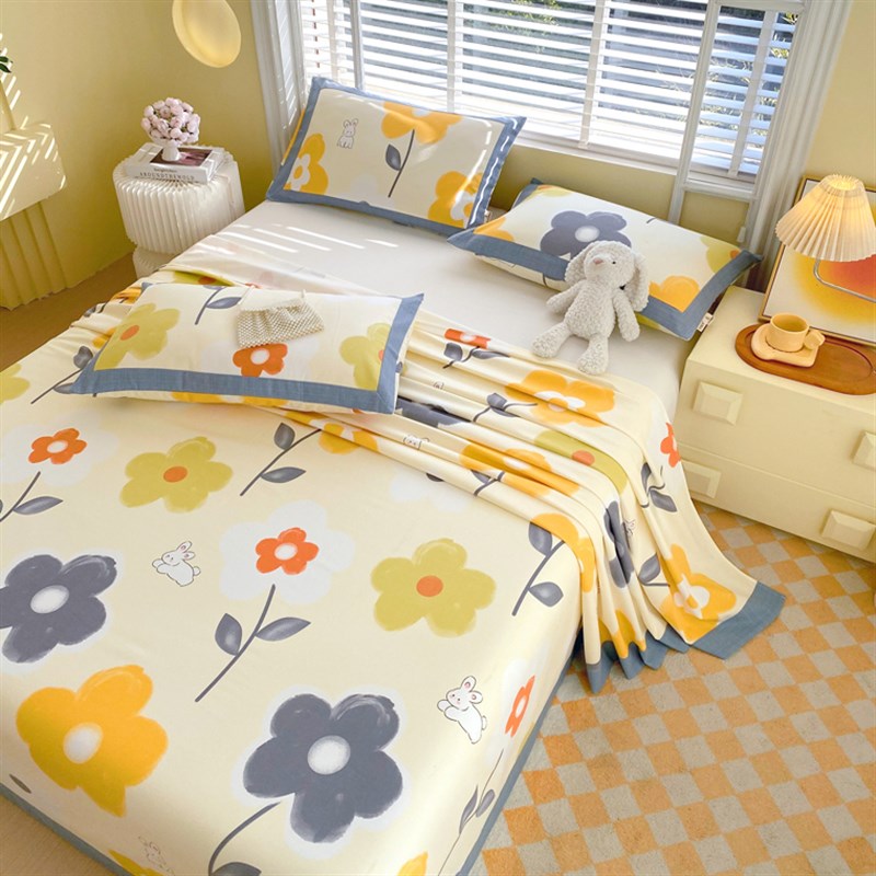 A类卡通老粗布床单单件100全棉宿舍单双人儿童被单三件套亚麻