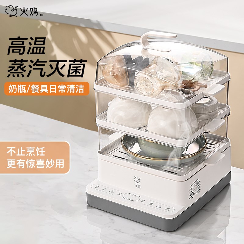火鸡电蒸锅家用多功能三层炖煮蒸笼大容量智能全自动早餐蒸汽箱