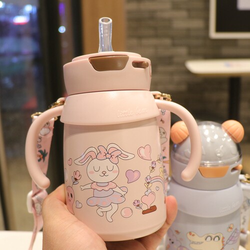 双手柄保温杯带吸管 幼儿园宝宝儿童上学水杯316不锈钢带刻度