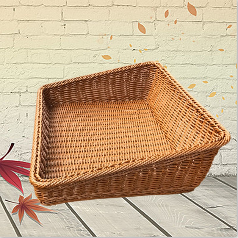 斜口水果篮梯形收纳筐仿藤编织筐超市展示筐面包零食收纳篮子塑料