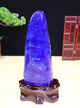精品蓝水晶原石摆件奇石 家居摆件 带底座