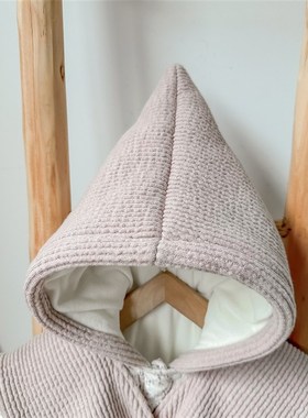 女宝宝冬装棉衣婴幼儿公主风紫色小碎花加厚哈衣满月外出连体棉服