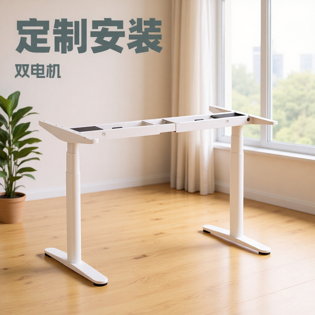 定制升降桌腿家用升降桌架正装双电机椭圆管三节白色电动升降桌腿