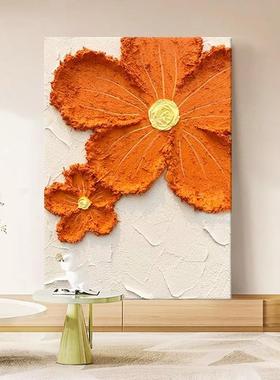 纯手绘油画饰橙色花卉客厅装画极简风格玄发背景墙奶关油QWE-2302