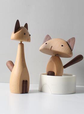 木动物猫创意礼TA08品家居艺装饰摆品木质欧制式摆件木品样板房件
