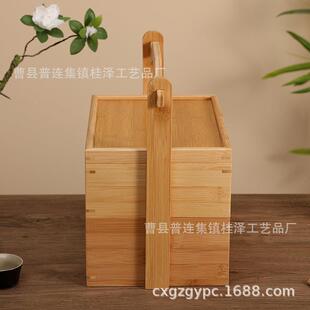 竹复古4578提篮提盒中节端午节春节双层木子礼品包装木秋盒食品点
