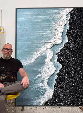 手绘壁油QWE-2302厅画气客落地画大沙发背景墙画轻奢高级感肌理海