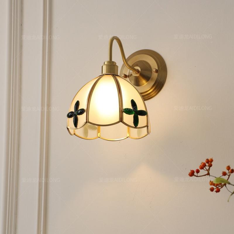 日北式美式复古文艺黄铜玻璃头壁灯欧305民宿道过床楼梯创意卧室