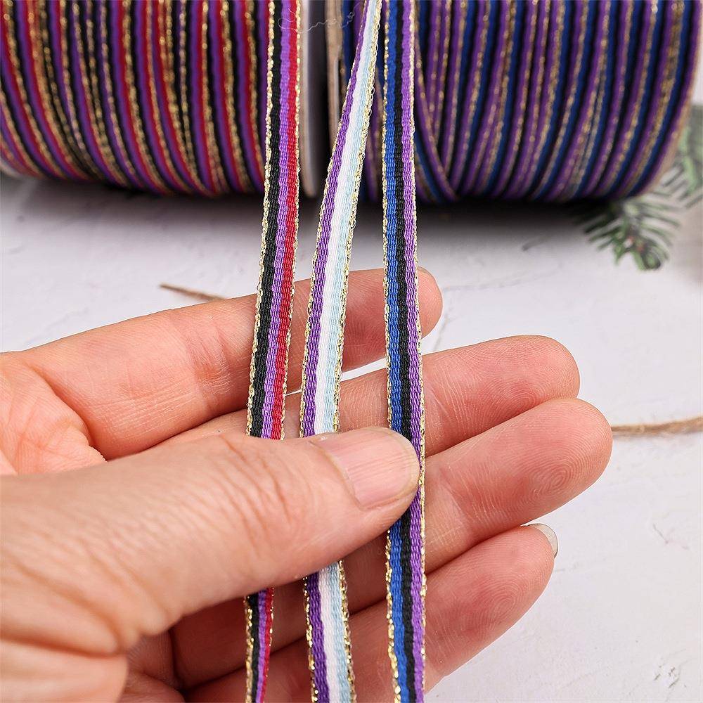 0IEO.纹5M新款三色金边织带红绿条圣诞丝C带礼物di包装配y饰彩带