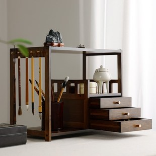 案头柜架 云栖置物架 楠u竹搁架笔架笔挂收纳 榫卯结构多宝阁书架