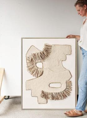 贫手绘稻草装现代侘寂赤风抽象肌理落地饰画客JA240005厅玄立关走