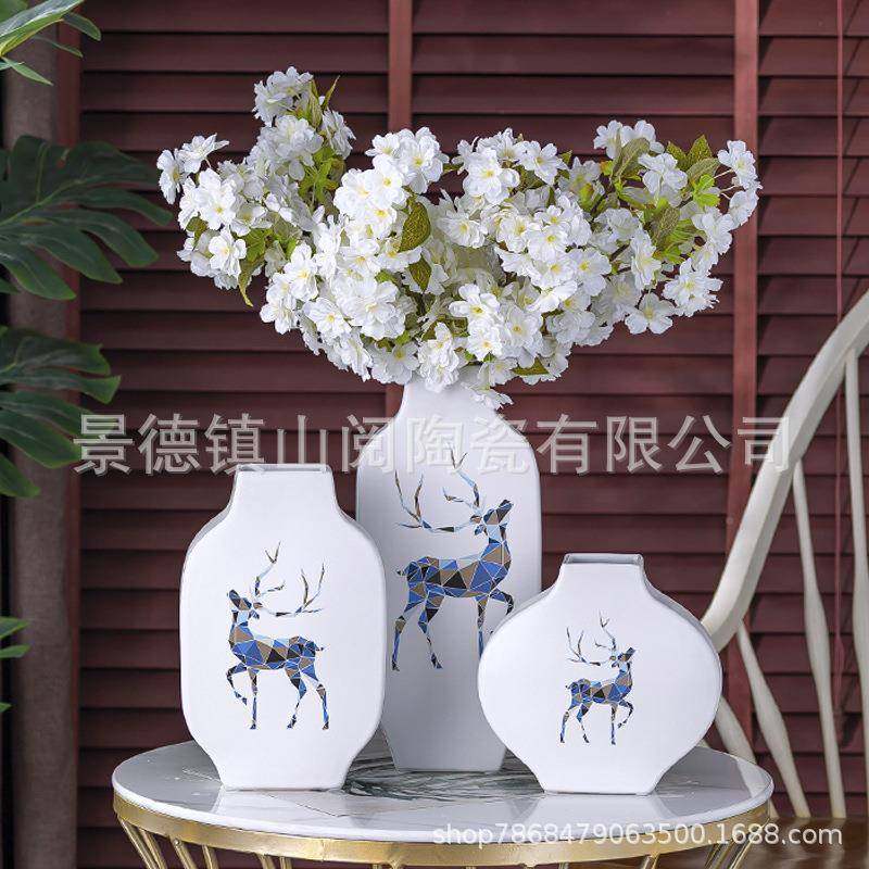 北欧手绘小鹿花瓶陶瓷现餐代简约室CQV客厅桌品干花插花器卧装饰,橡塑材料及制品,工业陶瓷,淘宝优惠券,粉丝福利购,淘宝优惠卷