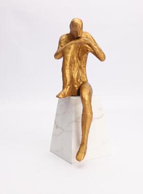 中式创意轻奢大理新石铸铁人摆件酒店样板书房0031客装厅家居软房