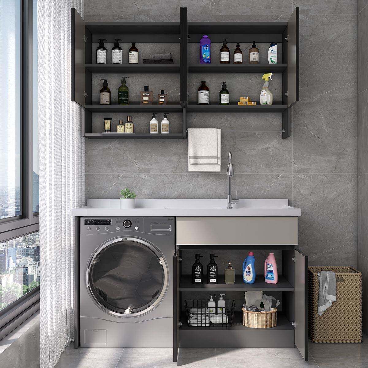 太空铝阳台池洗衣机一体组合滚伴筒侣洗手洗柜衣槽带QWR搓板洗衣