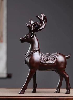 礼黑檀HY202210木雕刻情侣鹿摆件鹿复高升古室内鹿装饰品乔迁送小
