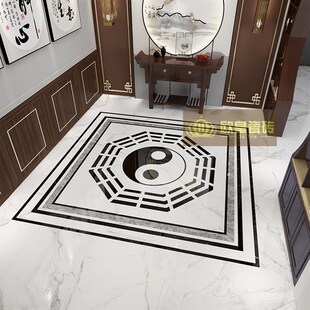 新中式客厅图案造型瓷砖入户玄关别墅门厅八卦图拼花地砖800x800