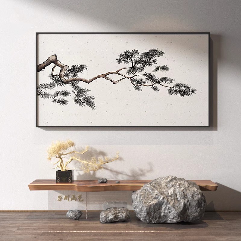 新中式装饰画客厅卧室书房壁画茶室横版中国风古典松树办公室挂画图片