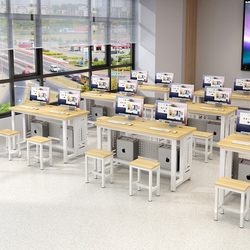 定制学校机房微机室电脑桌单双人办公桌子培训班台式简约桌椅机箱