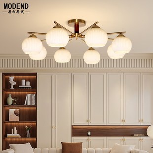 美式 奶油中古风主卧室餐厅铜色柿子灯中山灯具 客厅高档吸顶灯法式