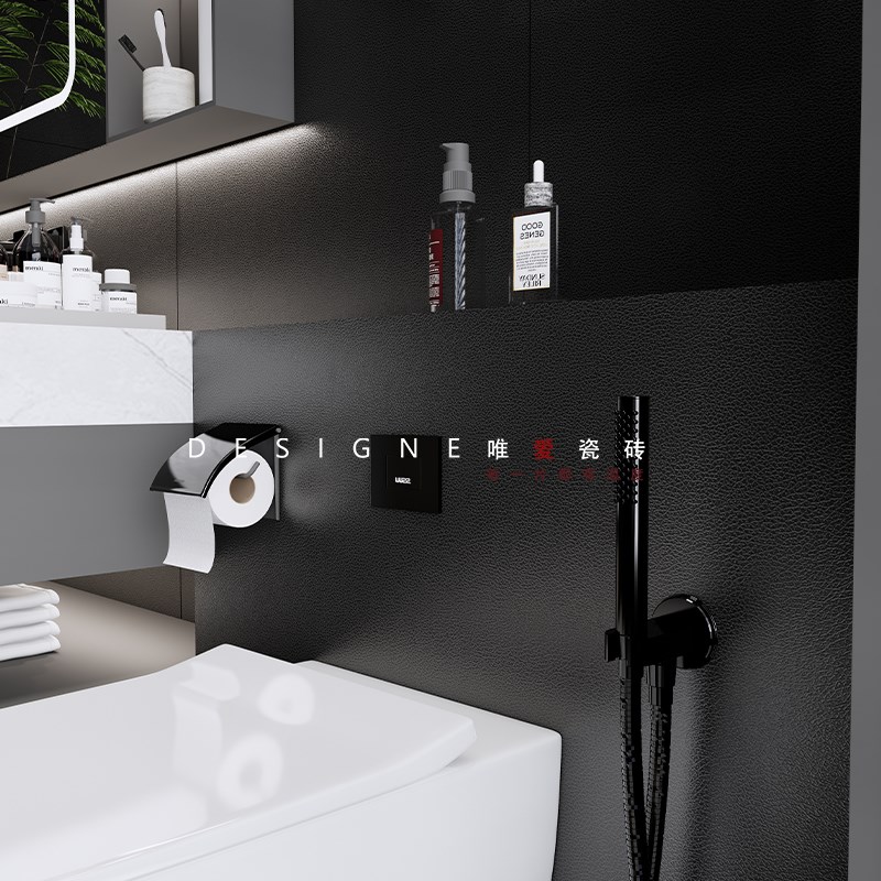 现代简约通体黑色仿皮纹砖 卫生间瓷砖 电视背景墙客餐厅民宿地砖