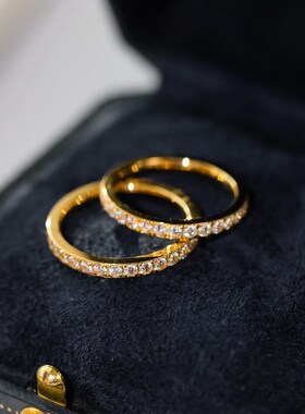 重工高品质~不掉色满圈微镶锆石戒指女指环镀18K金个性小众设计感