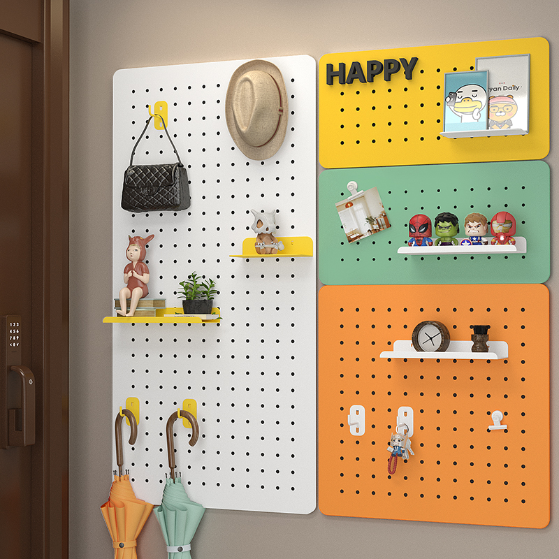 洞洞板置物架墙上定制免打孔书桌墙面收纳书架配件入户玄关冲孔板