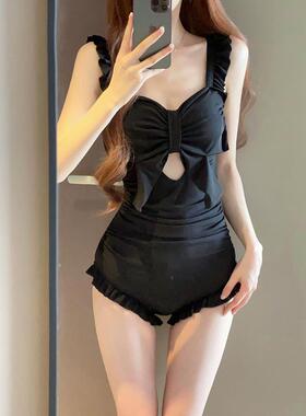 2024新款黑色学生泳衣遮肚显瘦保守女保守温泉连X体平角游泳衣