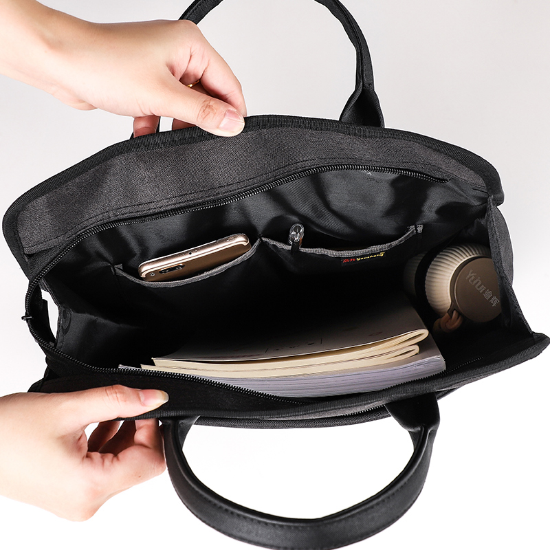 高升竖式文件袋手提a4帆布包商务会议文件包女拉链防水大容量学生