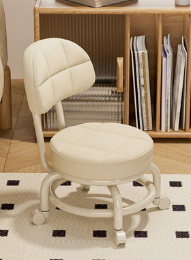 万向轮小凳子带滑轮矮凳家用换鞋C凳儿童靠背椅子客厅圆凳软包板