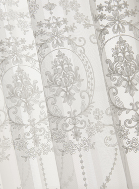 窗帘纱帘绣花纱飘窗白纱阳台v纱挂钩客厅卧室半遮光窗纱白色纱202