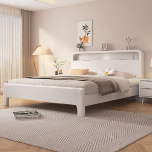 白色实木床奶油风简约现代o1.8米ins风主卧1.5m多功能1.35高箱储