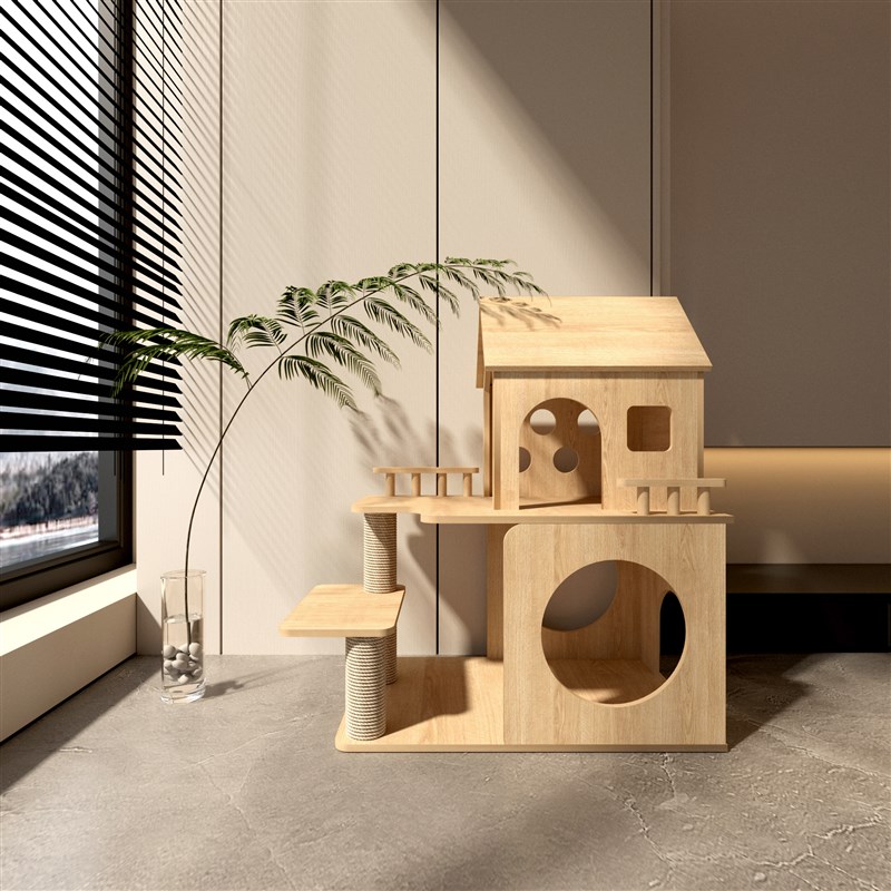 猛扑戏耍猫屋猫爬架木屋双层猫别墅猫抓板大型豪华猫屋布偶缅因