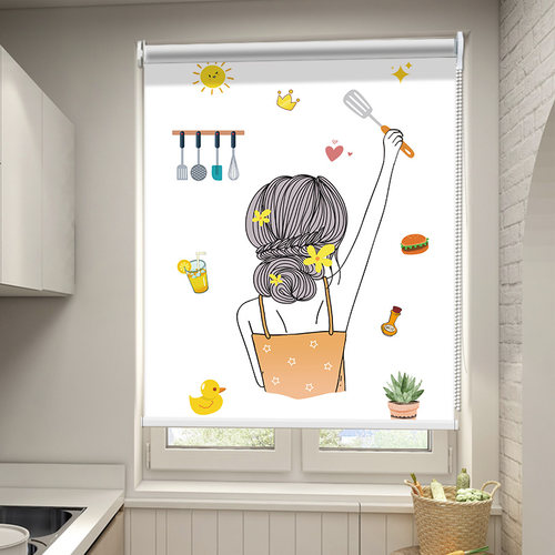 厨房窗帘遮挡帘防油污防水隔热遮B光布窗户遮阳帘卷拉式免打孔卷