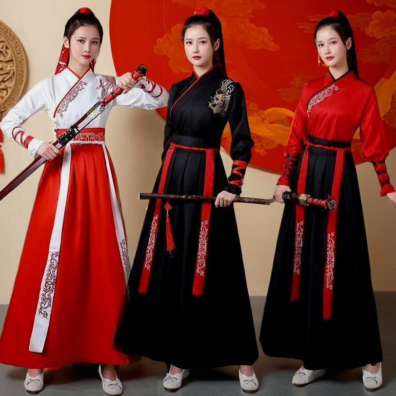 汉服女黑色古装古风中国风春秋霸气侠客武侠风演出情侣套装夏帅气