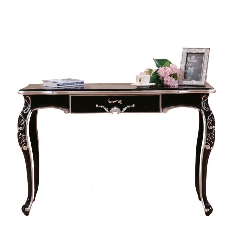 电脑桌古典玄关桌书桌台式桌装 欧式书桌台梳妆台 白色化银 新描