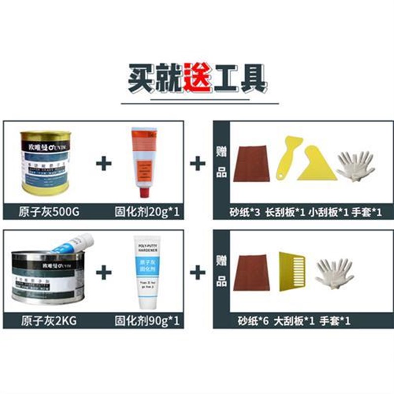 原子灰汽车腻子固化剂钣金腻子小补土木器修补神器车用腻子补漆泥