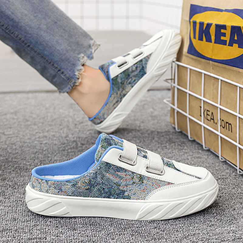 包头懒人半拖鞋男潮流室外穿一脚蹬宽脚男生开车散步无后跟帆布鞋