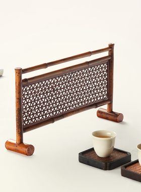 茶艺表演专用隔断竹制茶道装w饰摆件摄影背景竹编屏风老竹桌面围