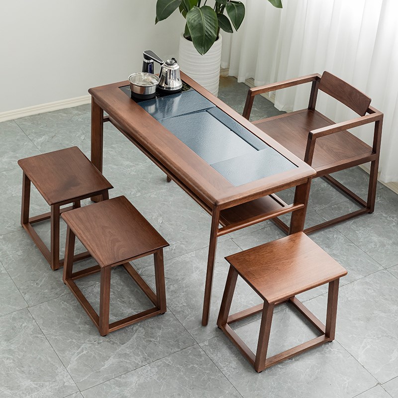 新中式实木茶桌功夫茶台泡茶桌家用小户型办公茶几会客桌檀丝木