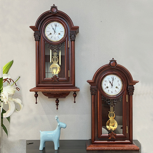 可座可挂实木h机械座钟打响整点报时上链大挂钟表美式欧式美式客