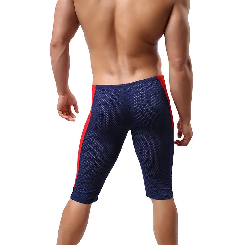 透气网船无低腰丝滑美体健身畏男士弹力紧身塑身孔长五分中裤单车