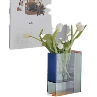 蒙德里安亚克力花瓶多功能简约ins现代撞色两用花器有机玻璃摆件