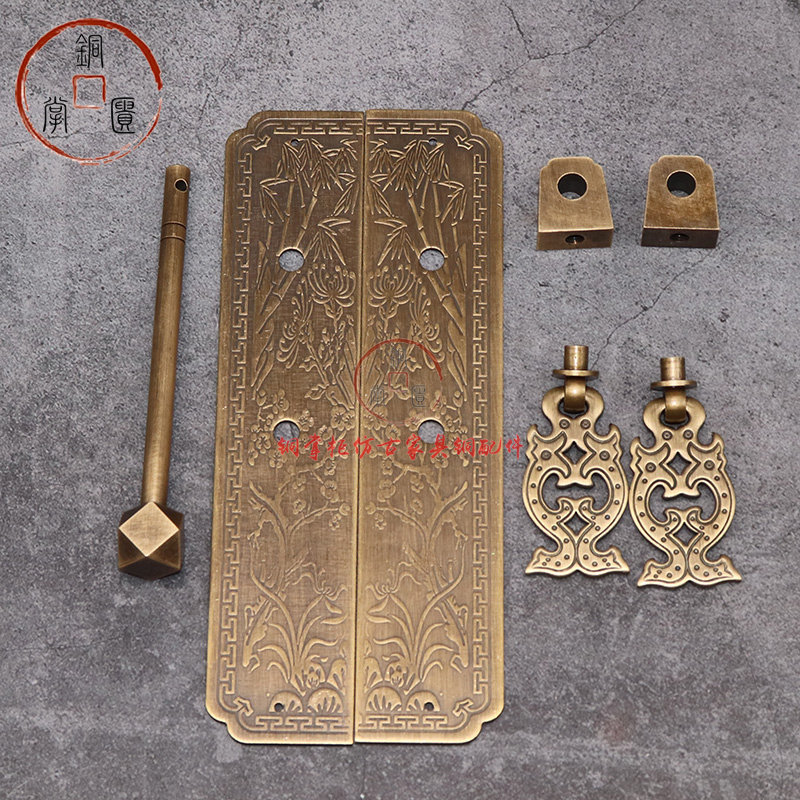 加厚全铜柜门拉手中式仿古柜子衣柜书柜纯铜红木实木门直条铜把手
