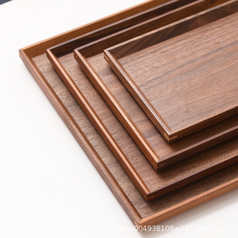 黑胡桃木托盘方形茶盘水果点心酒店餐具木质餐盘圆木盘长方形盘子