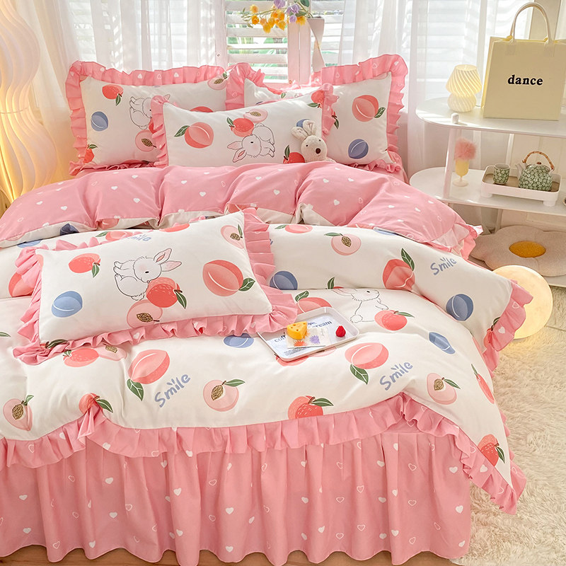 床上用品纯棉四件套100全棉被套床裙床罩款1.8床单简约ins公主风4