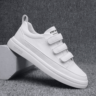 男士 小白鞋 不系带懒人皮鞋 魔术贴男鞋 带板鞋 新款 无鞋 一脚 e子春季