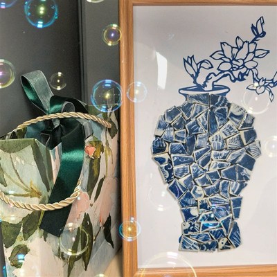 母亲节活动非遗手工青花瓷diy材料包瓷片贴片拼图装饰相框画摆件
